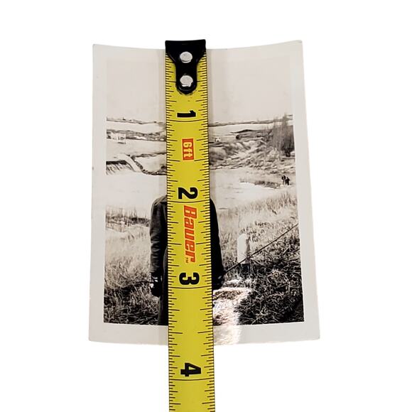 Vtg Monochrome Photography Lady in Front of Frozen Lake Found Snapshot B & W - Picture 2 of 4